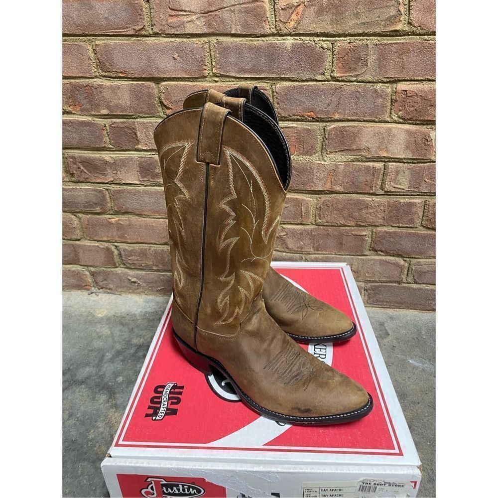 Justin Brown Leather Bay Apache Cowboy Boots Size 10B